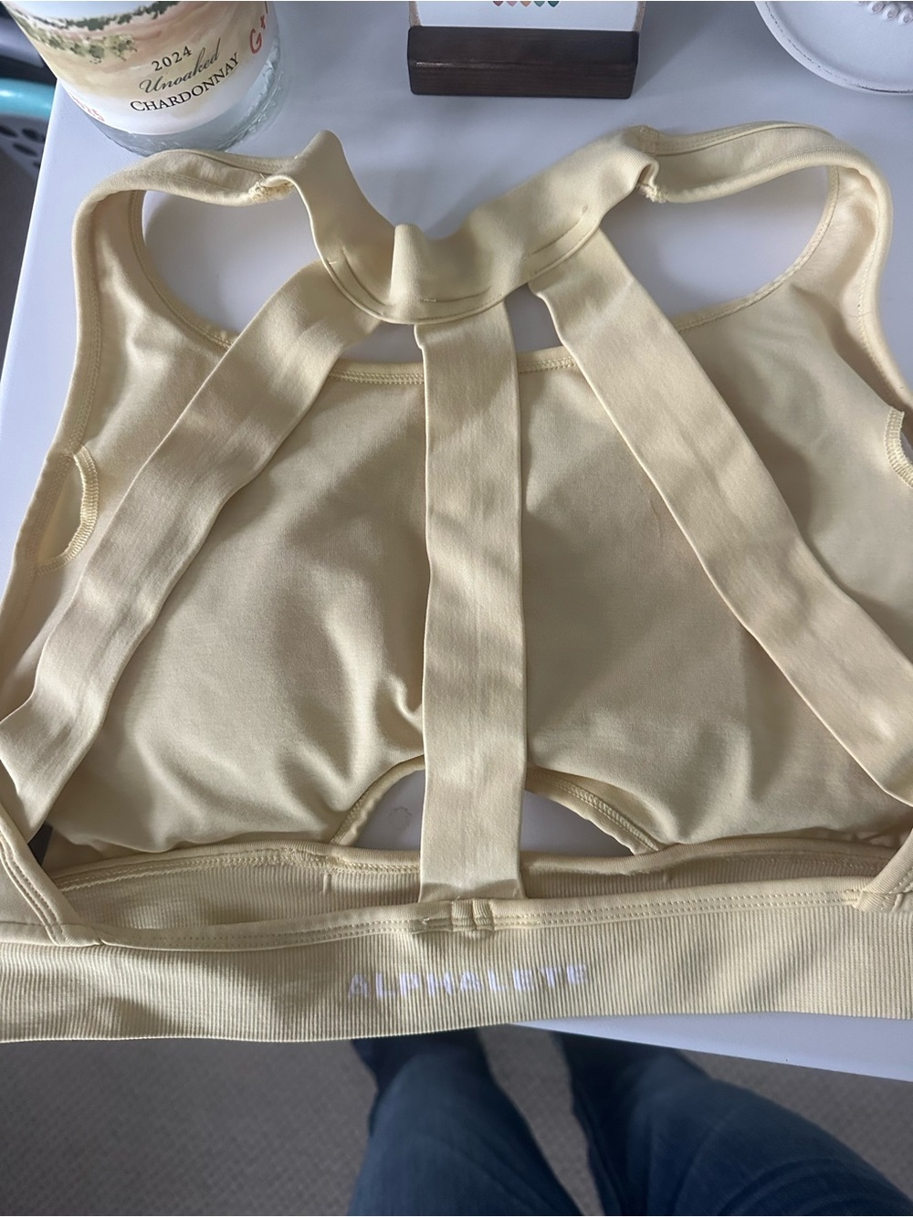 Alphalete Women's Light Yellow Strappy Sports Bra - L